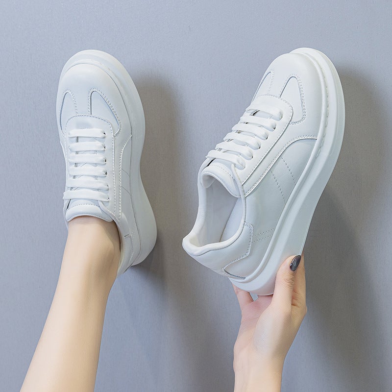 Thick-Soled Women'S Casual Shoes 2025 Autumn New Lace-Up Sports Casual Shoes Round Toe Fashionable Solid Color Sneakers For Women - Image 2